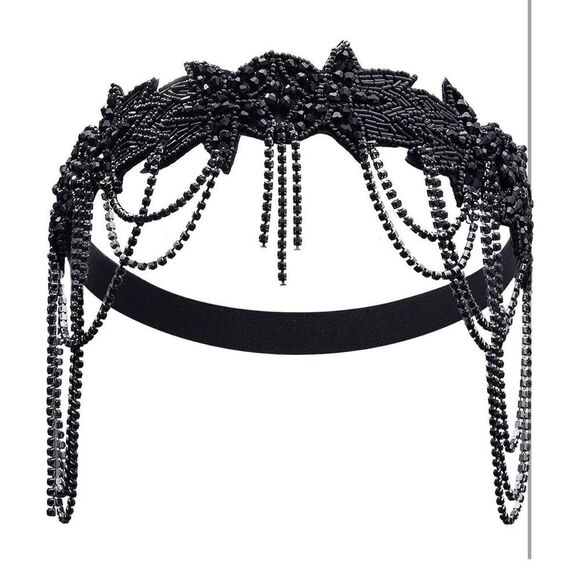 NWT 1920s Beaded Rhinestone Headband Flapper Gatsby - Picture 6 of 8